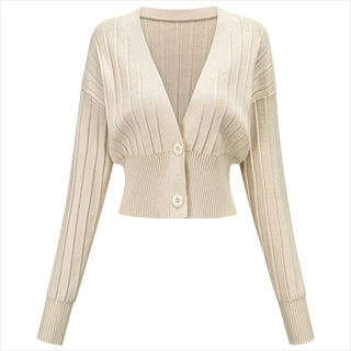 Loose deep v-neck long-sleeve knitted cardigan
