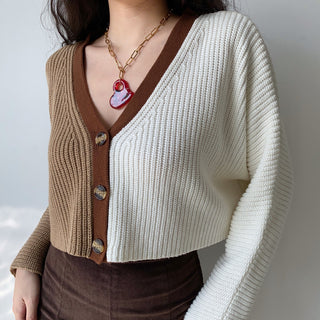 loose v-neck knitted short sweater