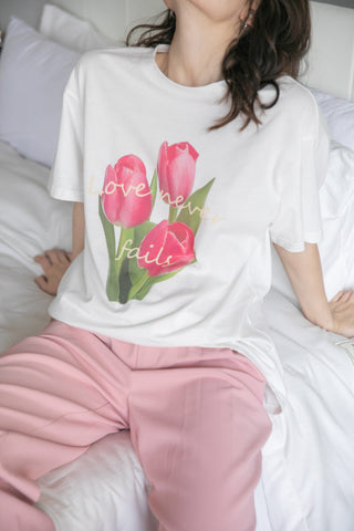 tulip print loose pure cotton t-shirt