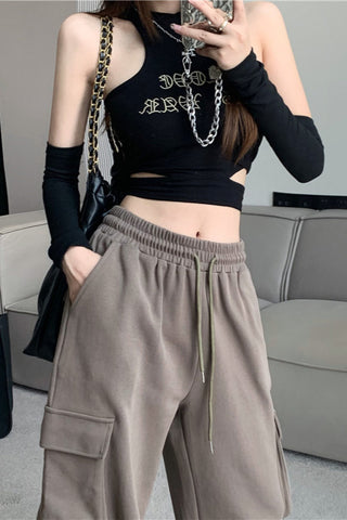 high waist drape straight cargo trousers