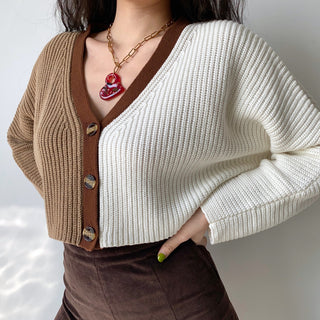 loose v-neck knitted short sweater