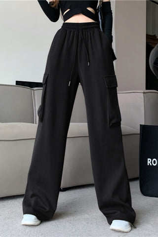 high waist drape straight cargo trousers