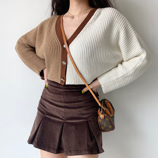loose v-neck knitted short sweater