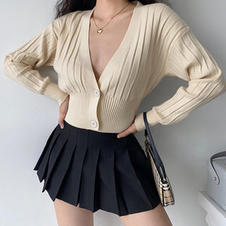 Loose deep v-neck long-sleeve knitted cardigan