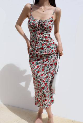 retro floral suspender skirt high waist dress
