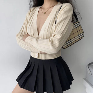 Loose deep v-neck long-sleeve knitted cardigan