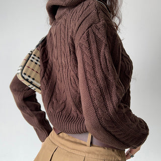 double zipper lapel loose sweater