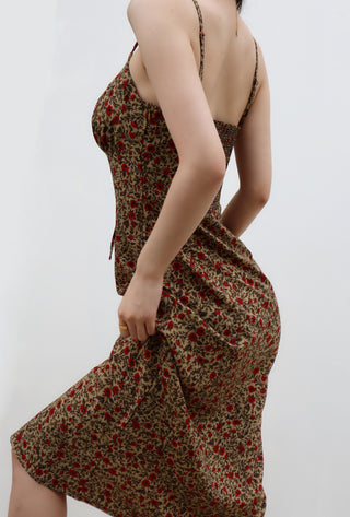 retro floral suspender skirt high waist dress