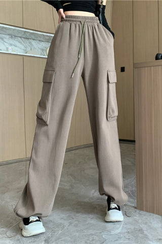 high waist drape straight cargo trousers