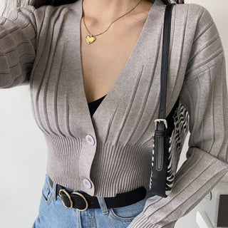 Loose deep v-neck long-sleeve knitted cardigan