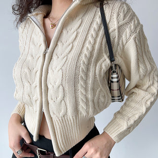 double zipper lapel loose sweater