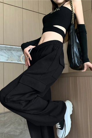 high waist drape straight cargo trousers