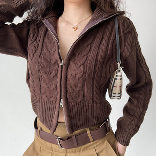 double zipper lapel loose sweater