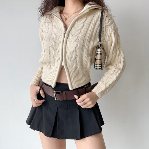 double zipper lapel loose sweater
