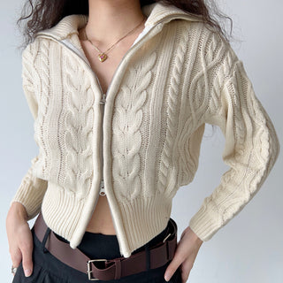 double zipper lapel loose sweater