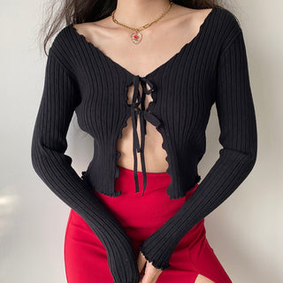 wooden ears knitted hollow cardigan