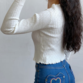 wooden ears knitted hollow cardigan