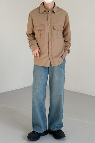 retro casual brushed texture shacket
