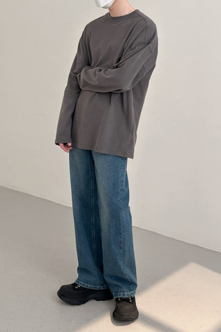 brushed texture loose long sleeve t-shirt