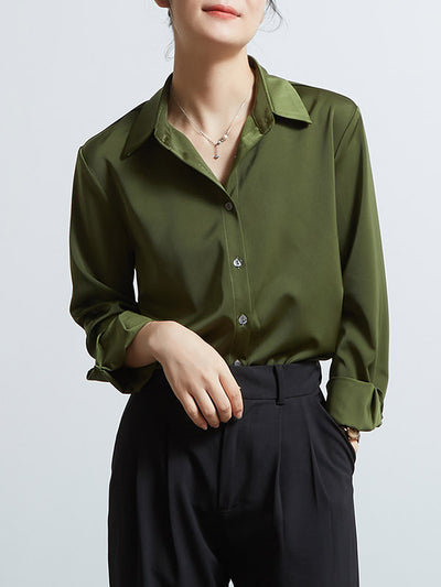 drape satin long sleeve shirt