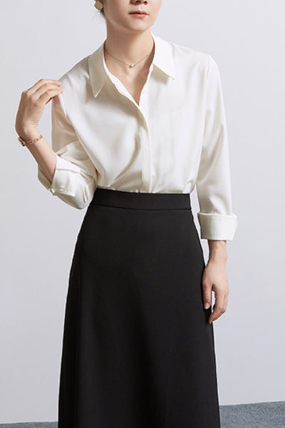 satin long sleeve drape shirt