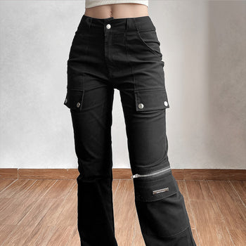 High Waist Multi-Pocket Slim and Spicy Trousers