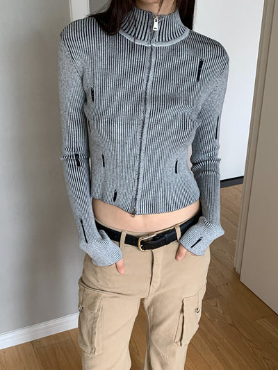 Double Zipper Knitted Cardigan