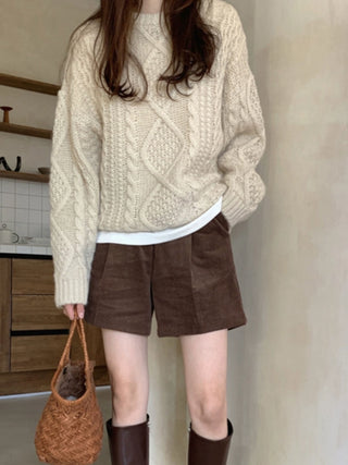 corduroy wide-leg short pants