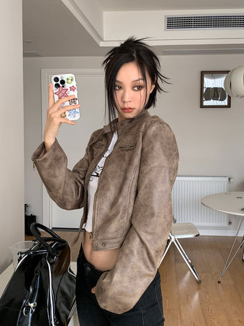 Korean distressed leather jacket