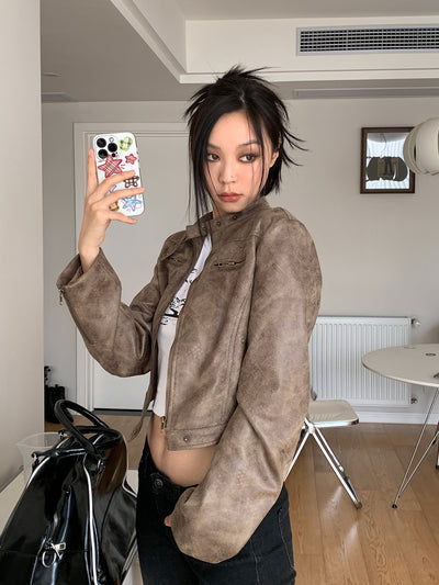Korean distressed leather jacket