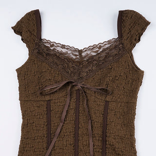 lace panelled bow tie top