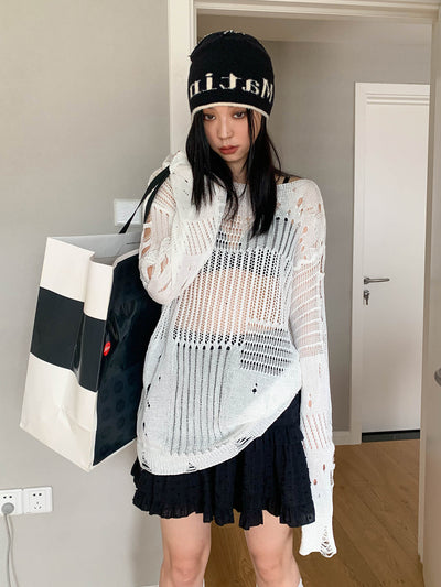 Lazy hollow knitted sweater