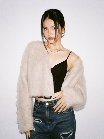 Lazy Fur Loose Beige Cardigan