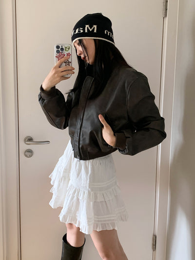 PU leather pilot short jacket