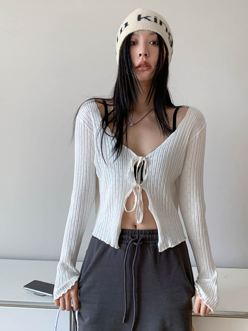 V-neck hollow knitted cardigan