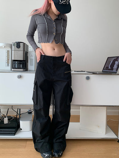 coffee black high-waist cargo