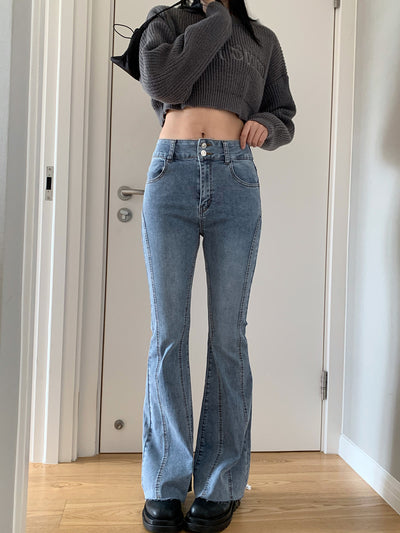 High-waist micro-flared jeans [washed whitened]