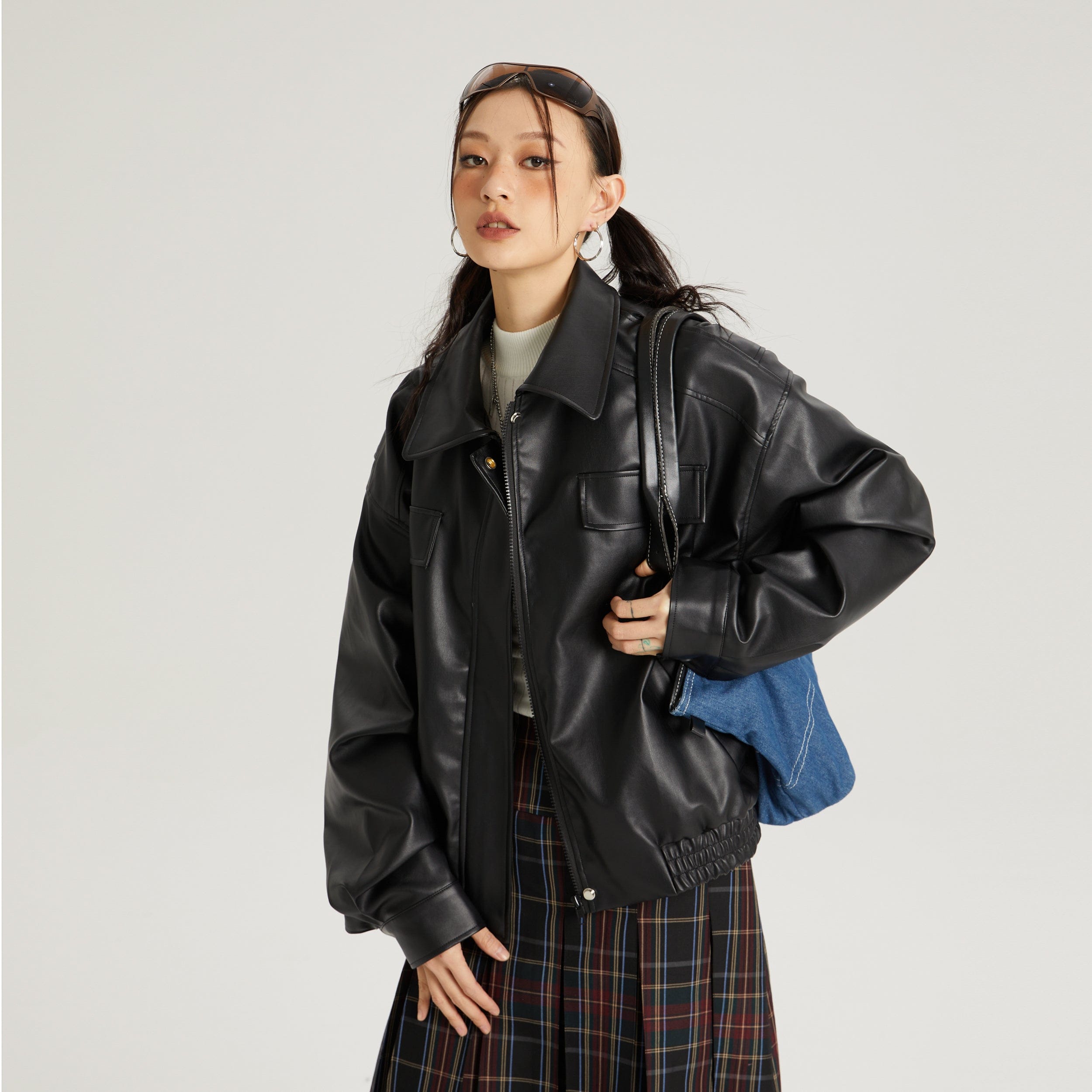 RETRO LEATHER ZIP-UP JACKET