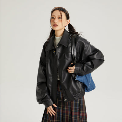 RETRO LEATHER ZIP-UP JACKET