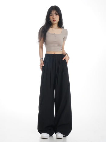 high waist ice silk drape casual pants