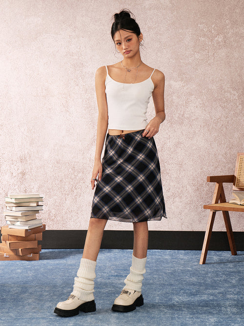 plaid high waist maxi skirt