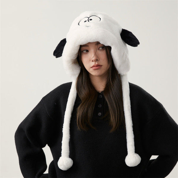 furry plush knitted woolen beanie