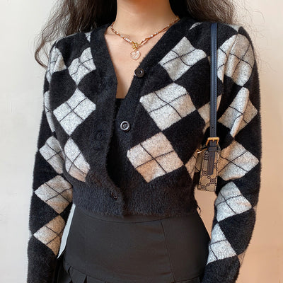 Slim Knitted V-neck Long-sleeved Cardigan