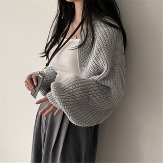 French lantern sleeve knitted shawl crop bolero