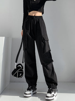 high waist straight loose drawstring cargo pant