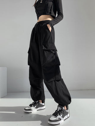 high waist straight loose drawstring cargo pant