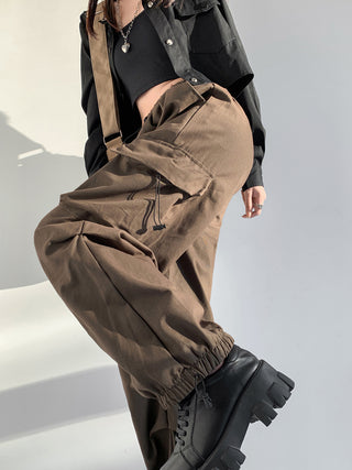 high waist straight loose drawstring cargo pant