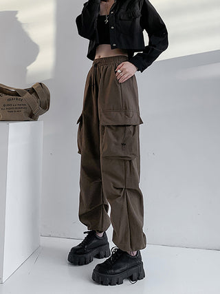 high waist straight loose drawstring cargo pant