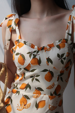 French Yellow Lemon Print Skirt Retro Dress