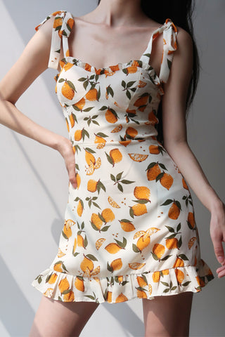 French Yellow Lemon Print Skirt Retro Dress